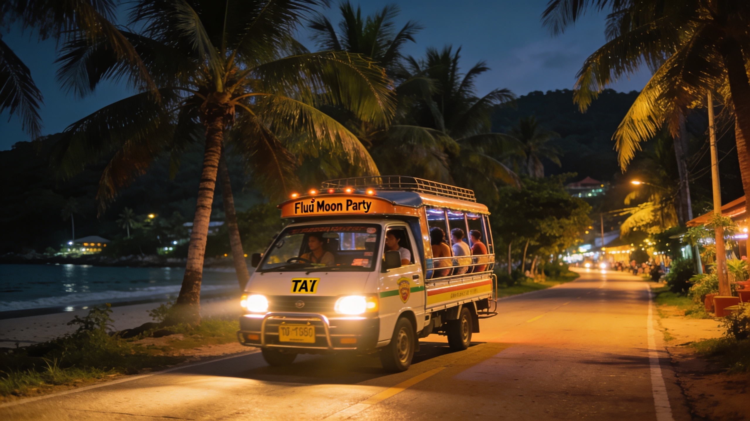 Songthaew taxi auf koh phangan &ndash; sichere fahrt nach der full moon party